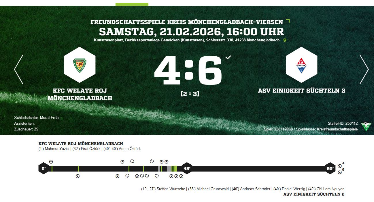 Torreiches Testspiel: KFC Welate Roj unterliegt dem ASV Einigkeit Süchteln 2