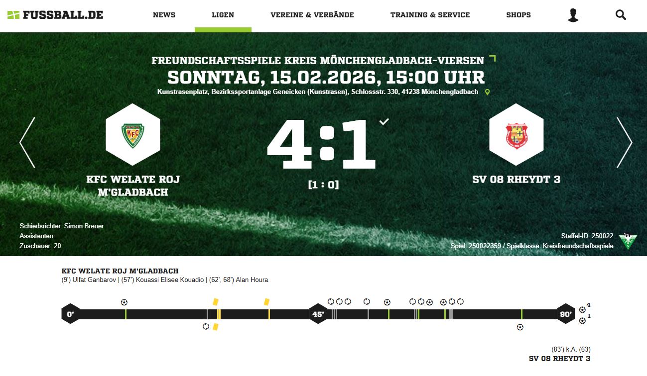 Überzeugender Heimsieg: Welate Roj schlägt SV 08 Rheydt III mit 4:1